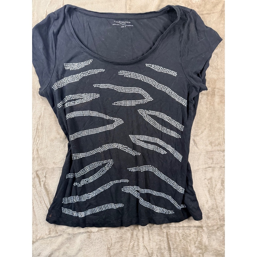 Charter Club Petites Embellished Zebra Stripe Scoop Top Whimsigoth Grunge Alt